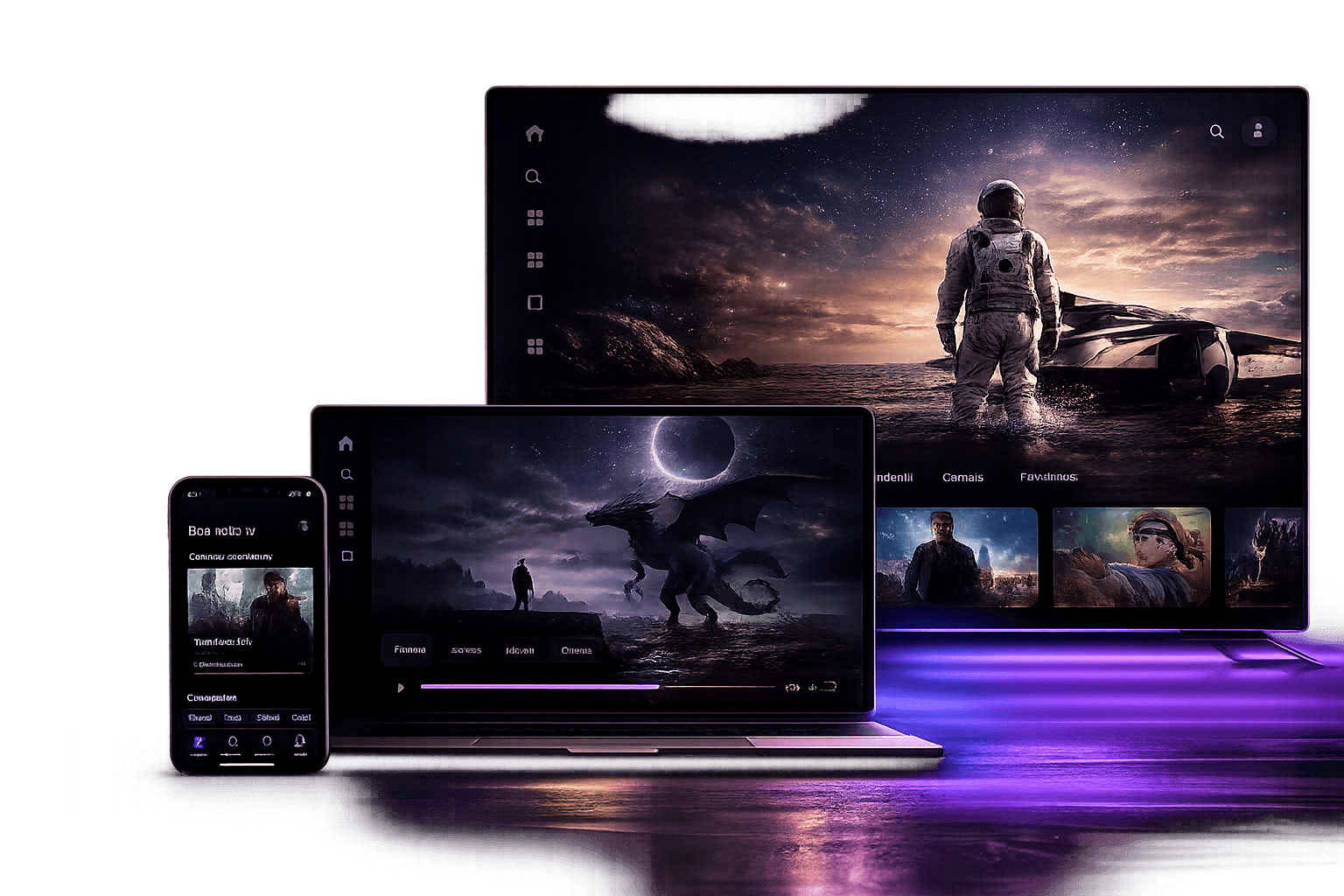 Prévia visual premium em TV, notebook e celular